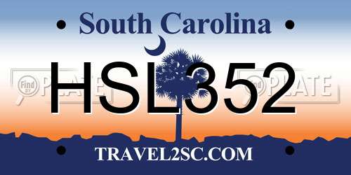 HSL352 South Carolina License Plate
