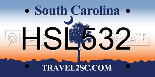 HSL532 South Carolina License Plate