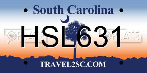 HSL631 South Carolina License Plate