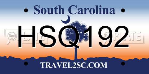 HSQ192 South Carolina License Plate
