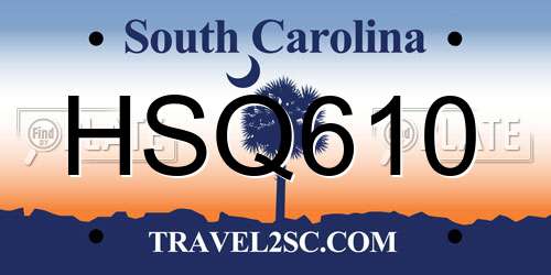 HSQ610 South Carolina License Plate