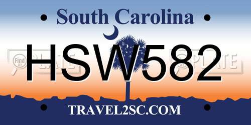 HSW582 South Carolina License Plate