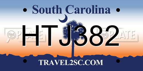 HTJ382 South Carolina License Plate