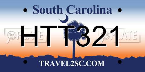 HTT321 South Carolina License Plate