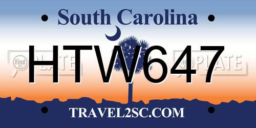 HTW647 South Carolina License Plate