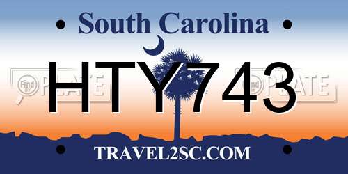 HTY743 South Carolina License Plate