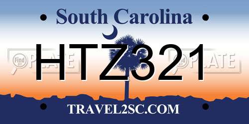 HTZ321 South Carolina License Plate
