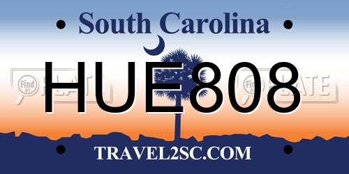 HUE808 South Carolina License Plate