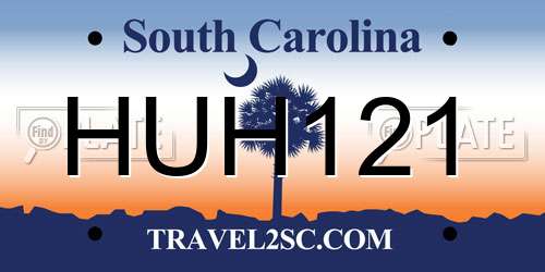 HUH121 South Carolina License Plate