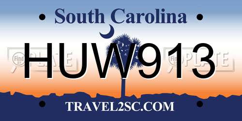 HUW913 South Carolina License Plate