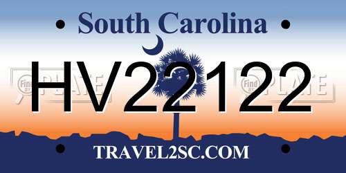 HV22122 South Carolina License Plate