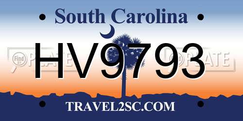 HV9793 South Carolina License Plate