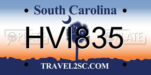 HVI835 South Carolina License Plate