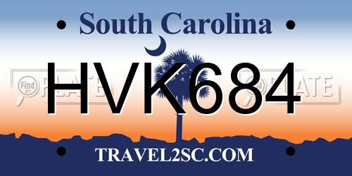 HVK684 South Carolina License Plate