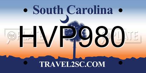 HVP980 South Carolina License Plate
