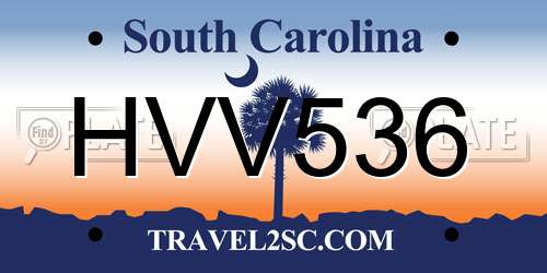 HVV536 South Carolina License Plate