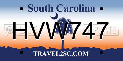 HVW747 South Carolina License Plate
