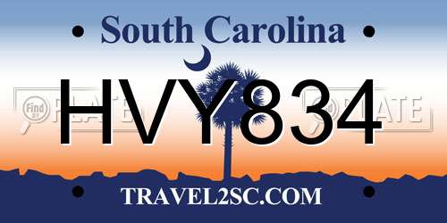 HVY834 South Carolina License Plate
