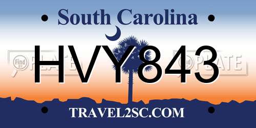 HVY843 South Carolina License Plate