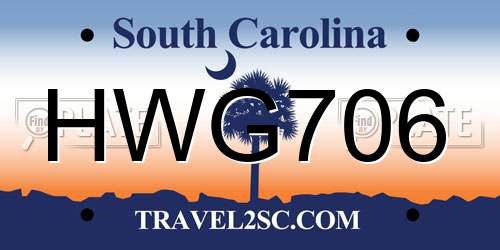 HWG706 South Carolina License Plate