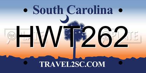 HWT262 South Carolina License Plate