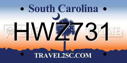HWZ731 South Carolina License Plate