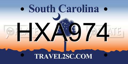 HXA974 South Carolina License Plate