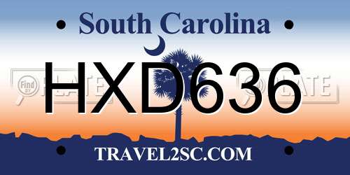 HXD636 South Carolina License Plate
