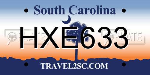 HXE633 South Carolina License Plate