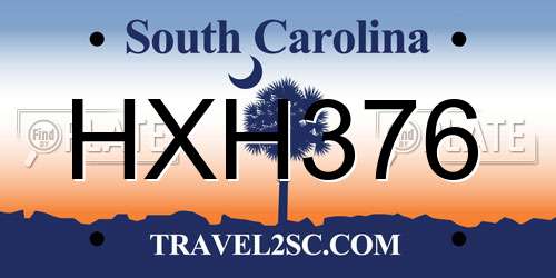 HXH376 South Carolina License Plate