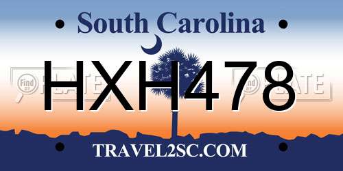 HXH478 South Carolina License Plate