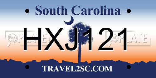 HXJ121 South Carolina License Plate