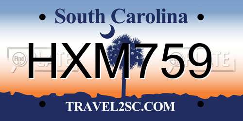 HXM759 South Carolina License Plate