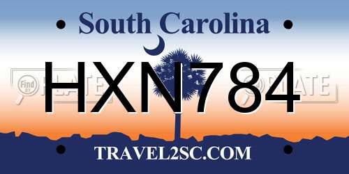 HXN784 South Carolina License Plate