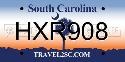HXR908 South Carolina License Plate