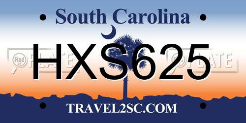 HXS625 South Carolina License Plate