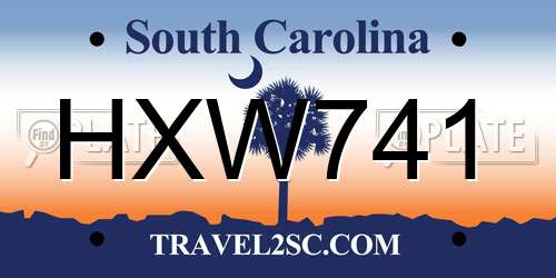 HXW741 South Carolina License Plate