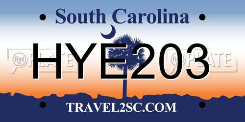 HYE203 South Carolina License Plate