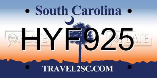 HYF925 South Carolina License Plate