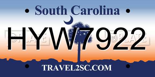 HYW7922 South Carolina License Plate