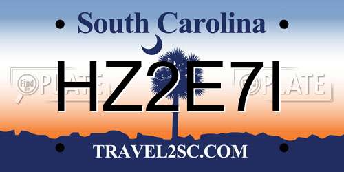 HZ2E7I South Carolina License Plate