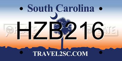 HZB216 South Carolina License Plate