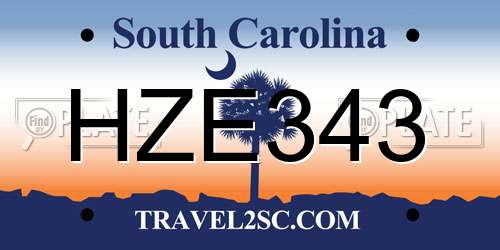 HZE343 South Carolina License Plate