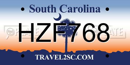 HZF768 South Carolina License Plate