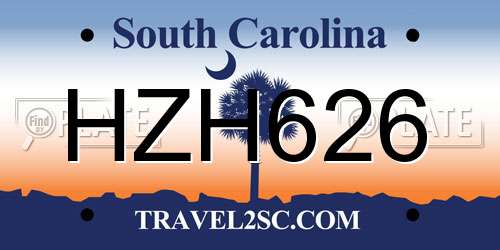 HZH626 South Carolina License Plate