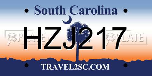 HZJ217 South Carolina License Plate