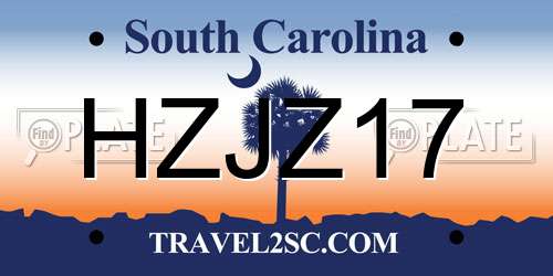 HZJZ17 South Carolina License Plate