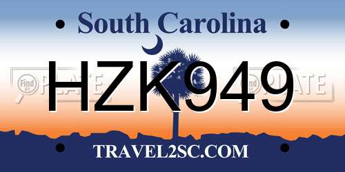 HZK949 South Carolina License Plate