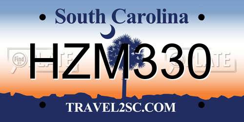HZM330 South Carolina License Plate