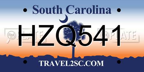 HZQ541 South Carolina License Plate